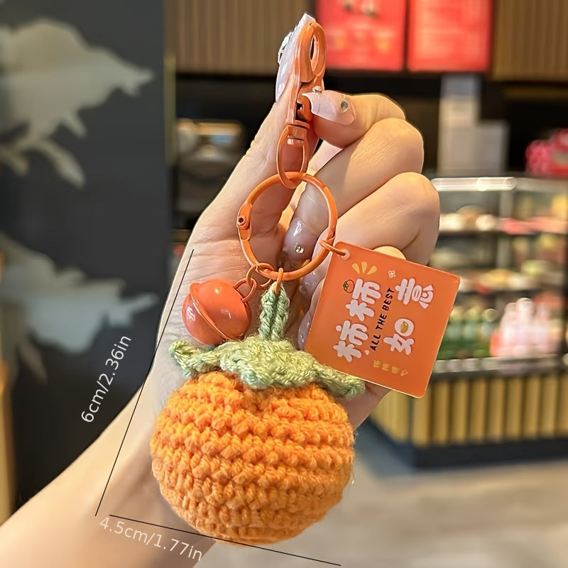 Crocheted Keychain with Bright Future And Persimmon And Peanut Pendant