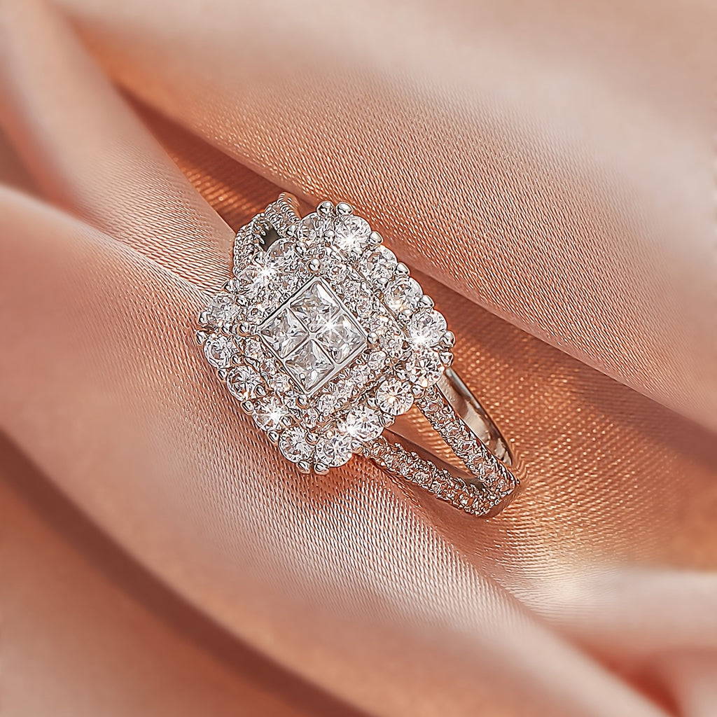 Large Multi Row White Synthetic Zirconia Ring