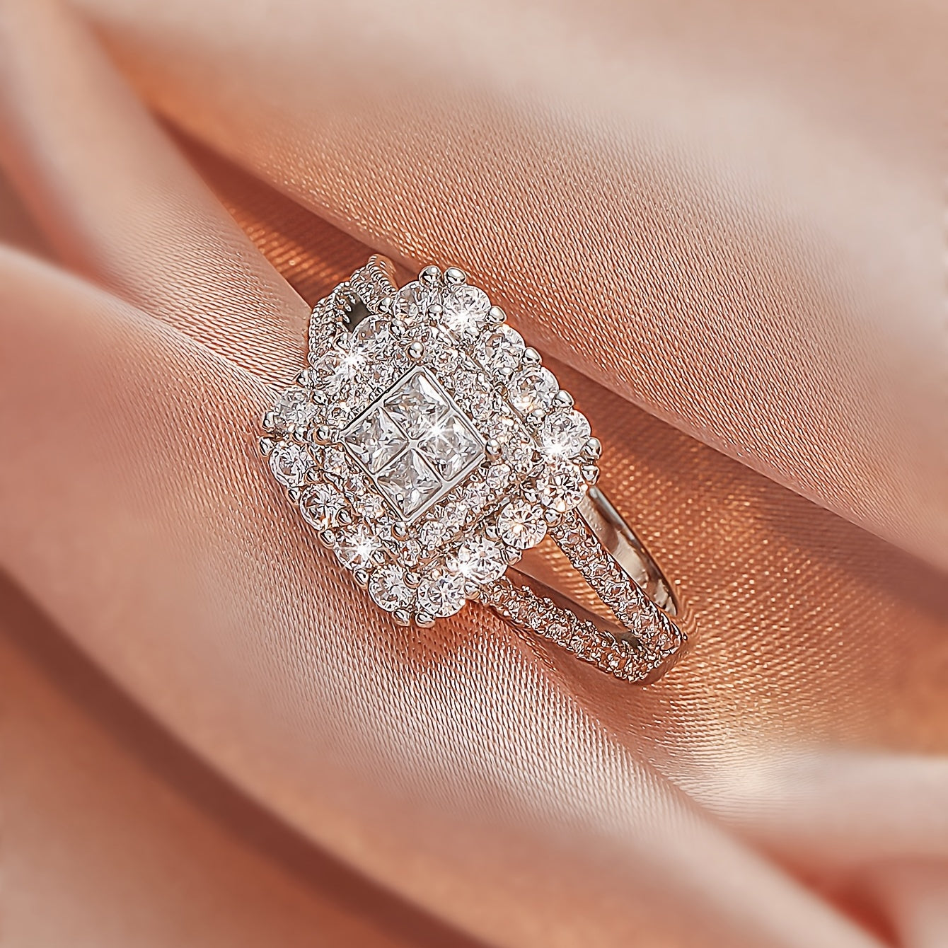 Large Multi Row White Synthetic Zirconia Ring