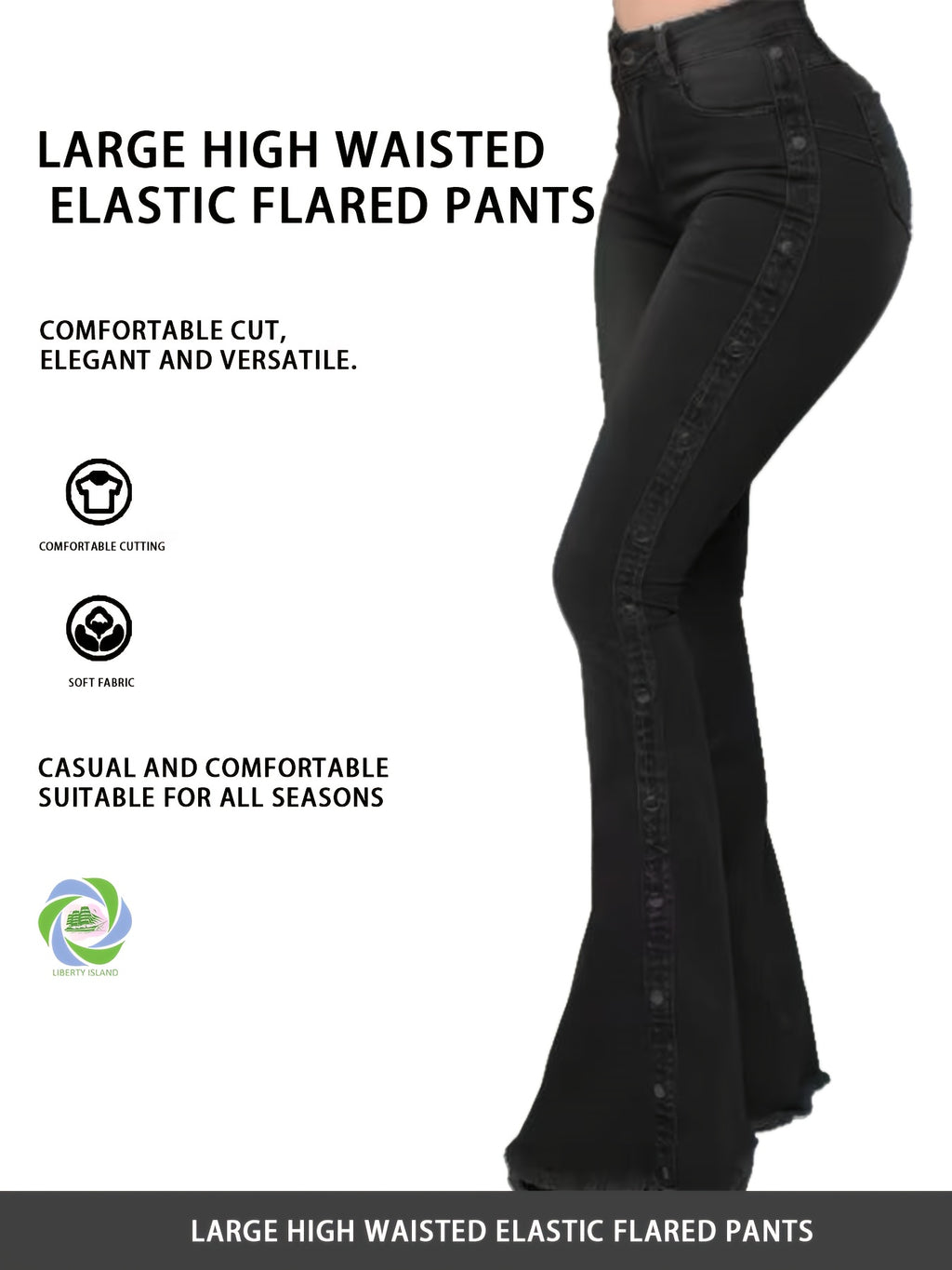 's Plus Size High-Waisted Wide-Leg Flared Bell-Bottom Jeans - Floor-Length Elastic Waist Trousers with Multi-Size Fit (Casual to Formal), All-Season for Commuting, Parties & - Durable Non-Sheer Pants