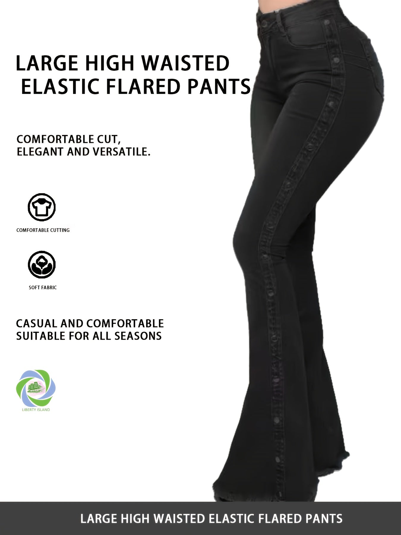 's Plus Size High-Waisted Wide-Leg Flared Bell-Bottom Jeans - Floor-Length Elastic Waist Trousers with Multi-Size Fit (Casual to Formal), All-Season for Commuting, Parties & - Durable Non-Sheer Pants