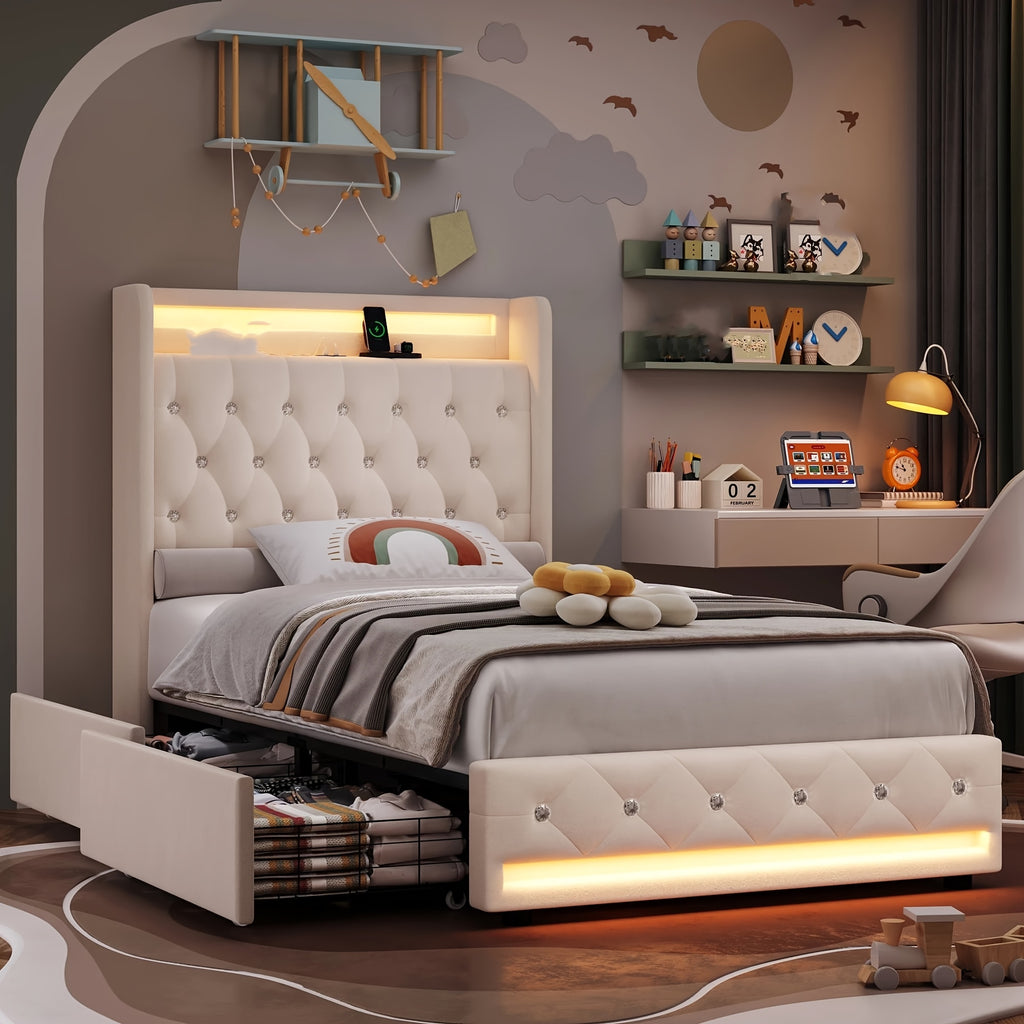 Bed Frame with Outlets and USB Ports