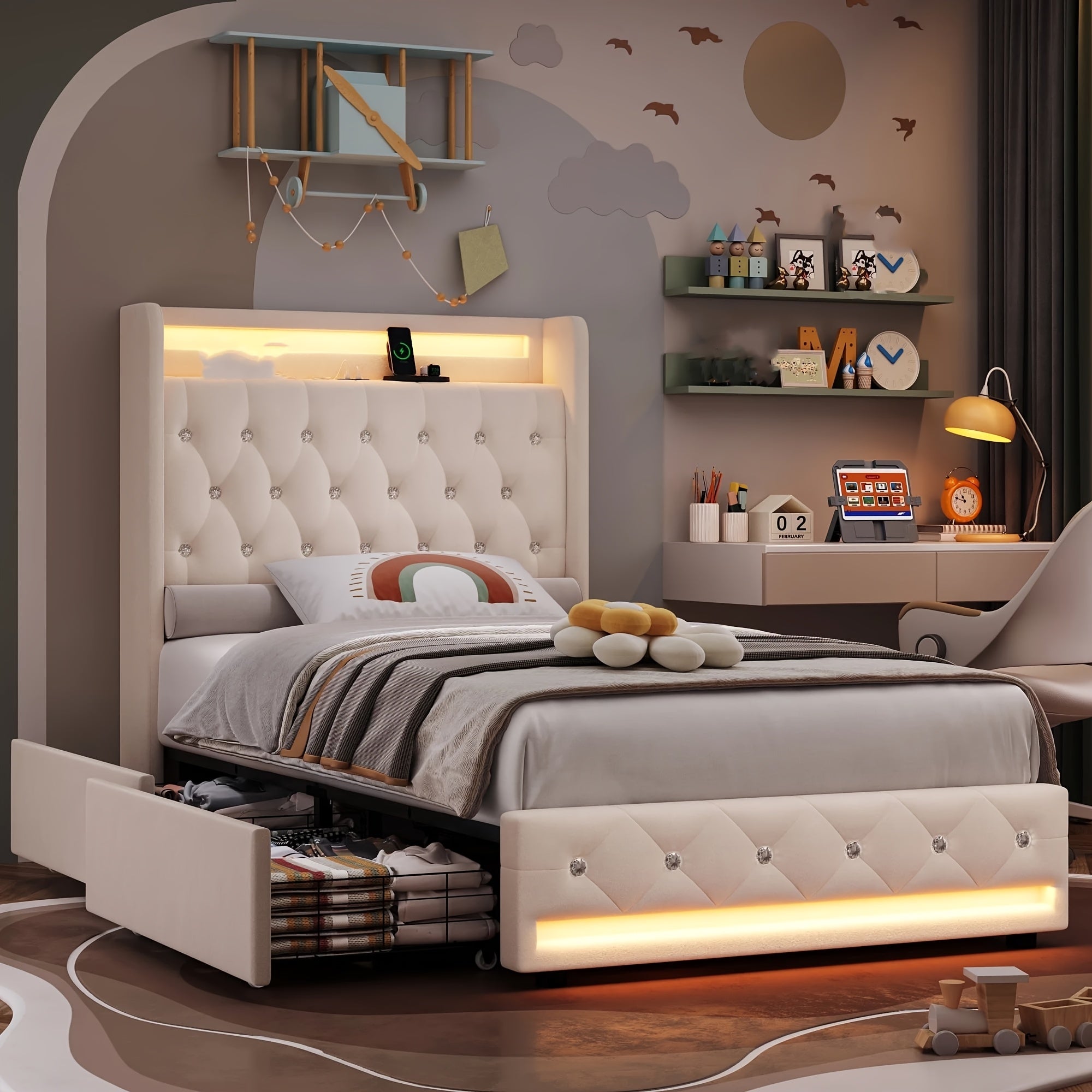 Bed Frame with Outlets and USB Ports