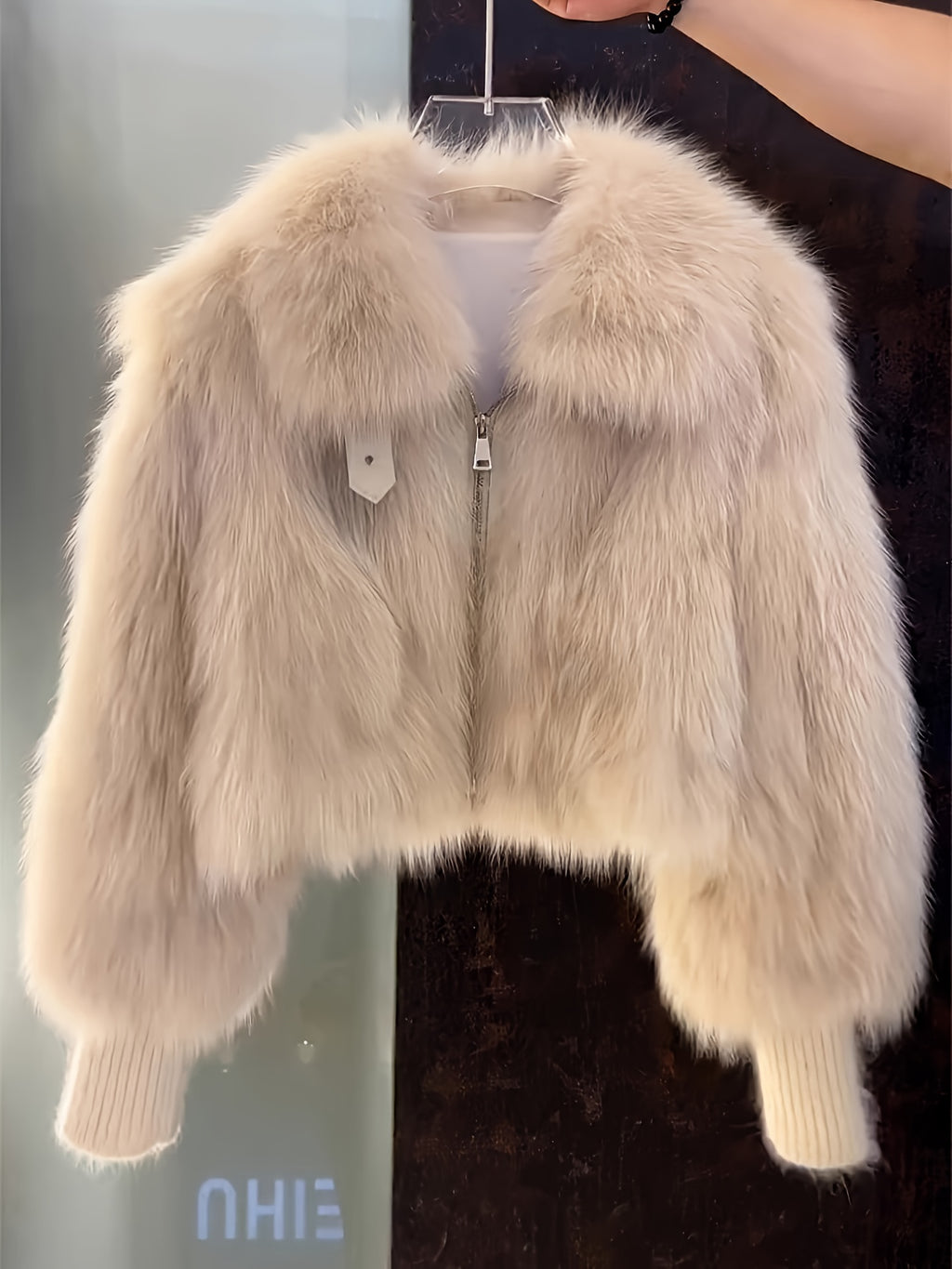 Faux-Fur Jacket with Hood-like Collar