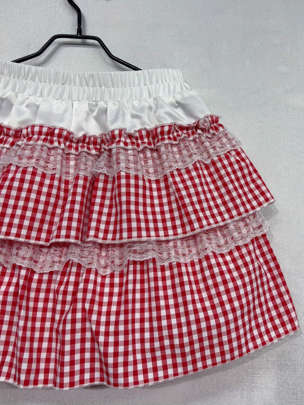 Plaid Print Lace Trim Elastic Waist Mini Skirt