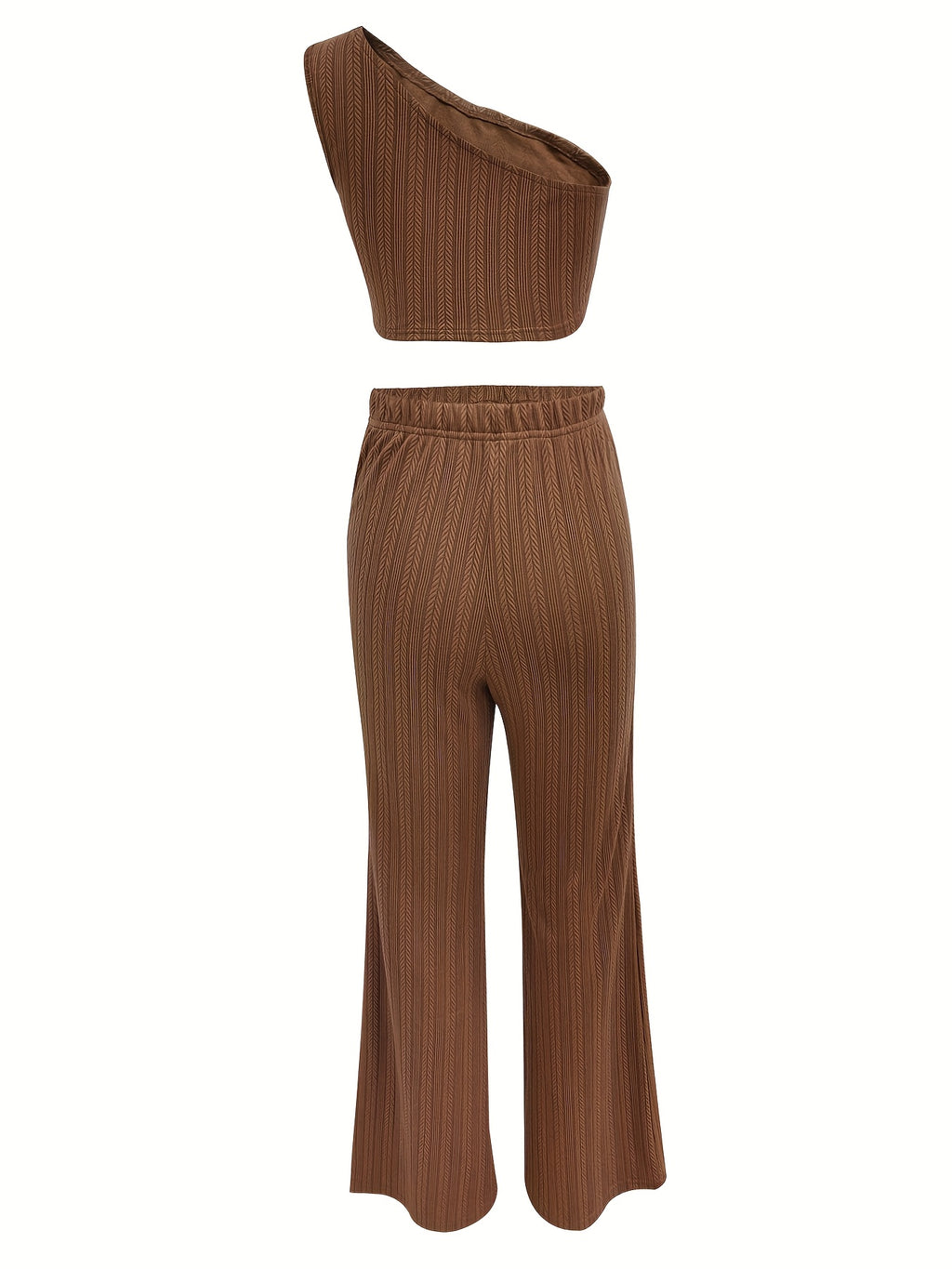Brown Crop Top & Wide-Leg Pants Set