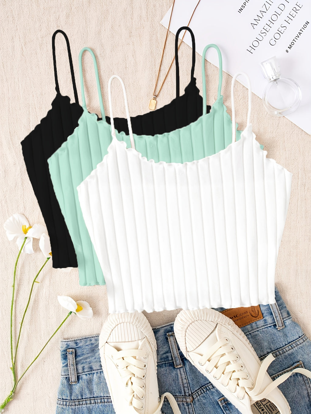 Womens Summer Clothing Bras for Women - Set of Three Spaghetti Strap Slingback - Elegant Viscose Smooth Fabric