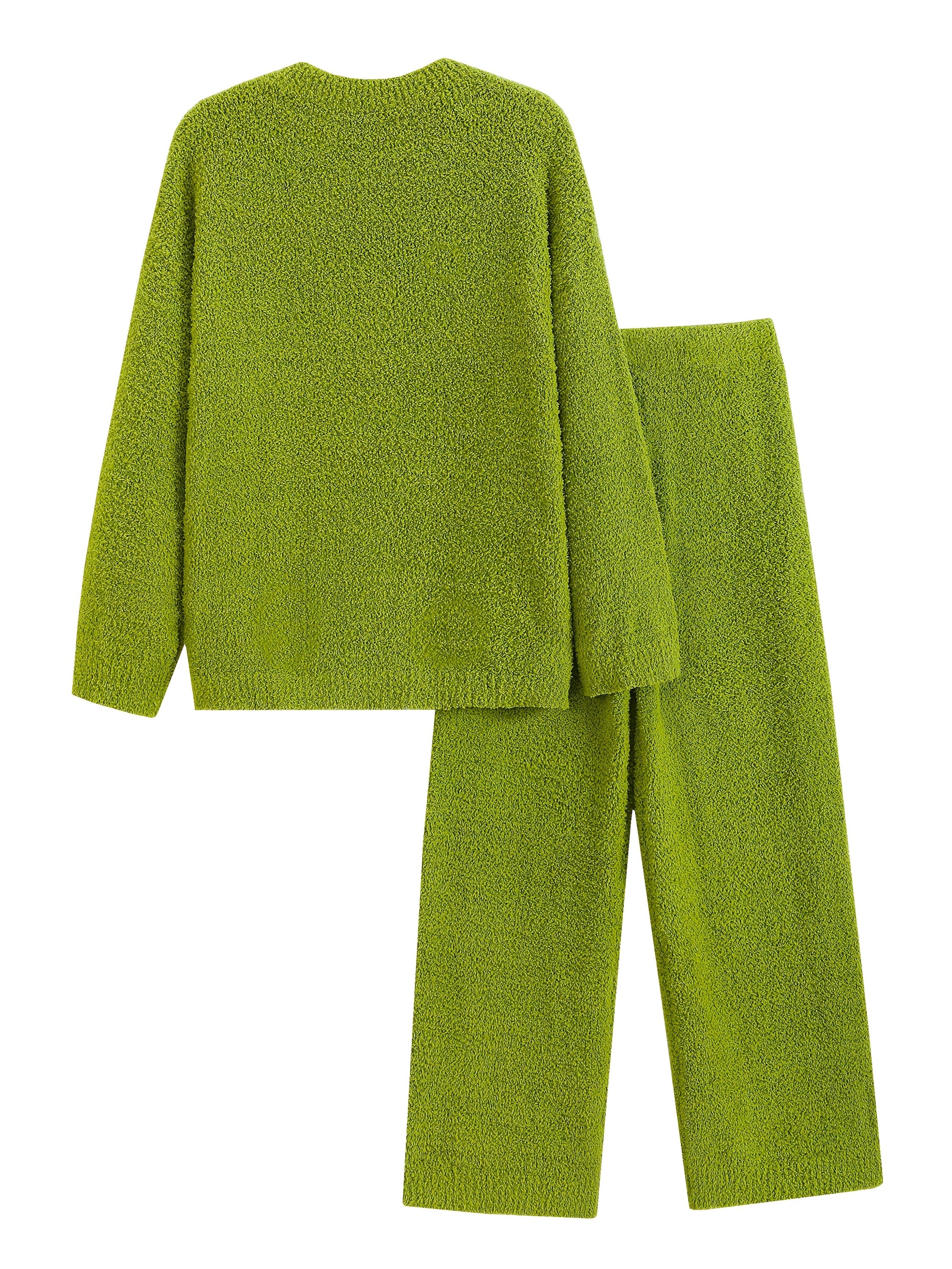 Solid Color V-Neck Short Front Long Back Soft Fleece Pajama Set