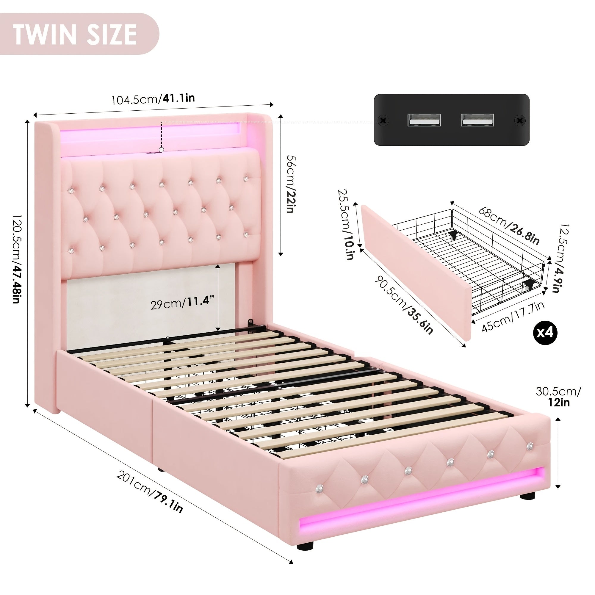 Bed Frame with Outlets and USB Ports