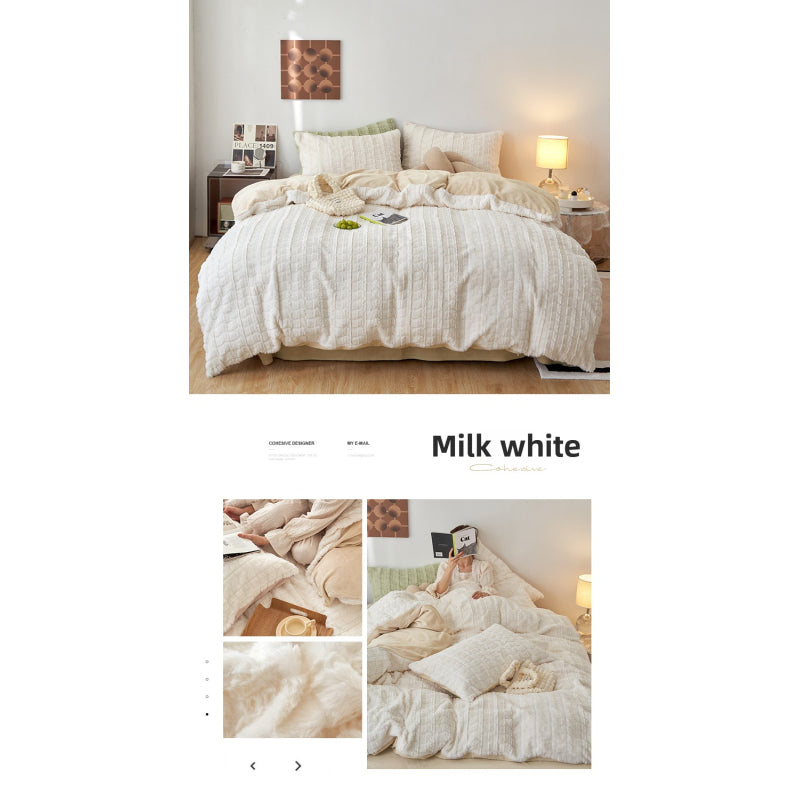 Faux Rabbit Fur Embossed Milk Duvet Cover