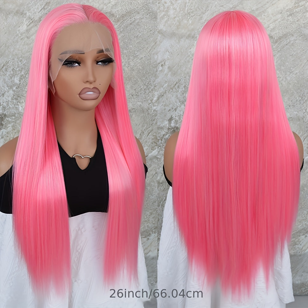 26" Long Pink Lace Front Wig