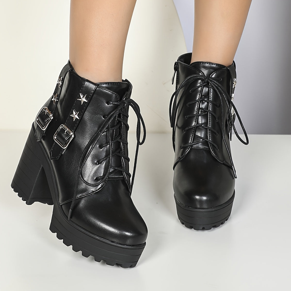Retro Chunky Platform Ankle Boots