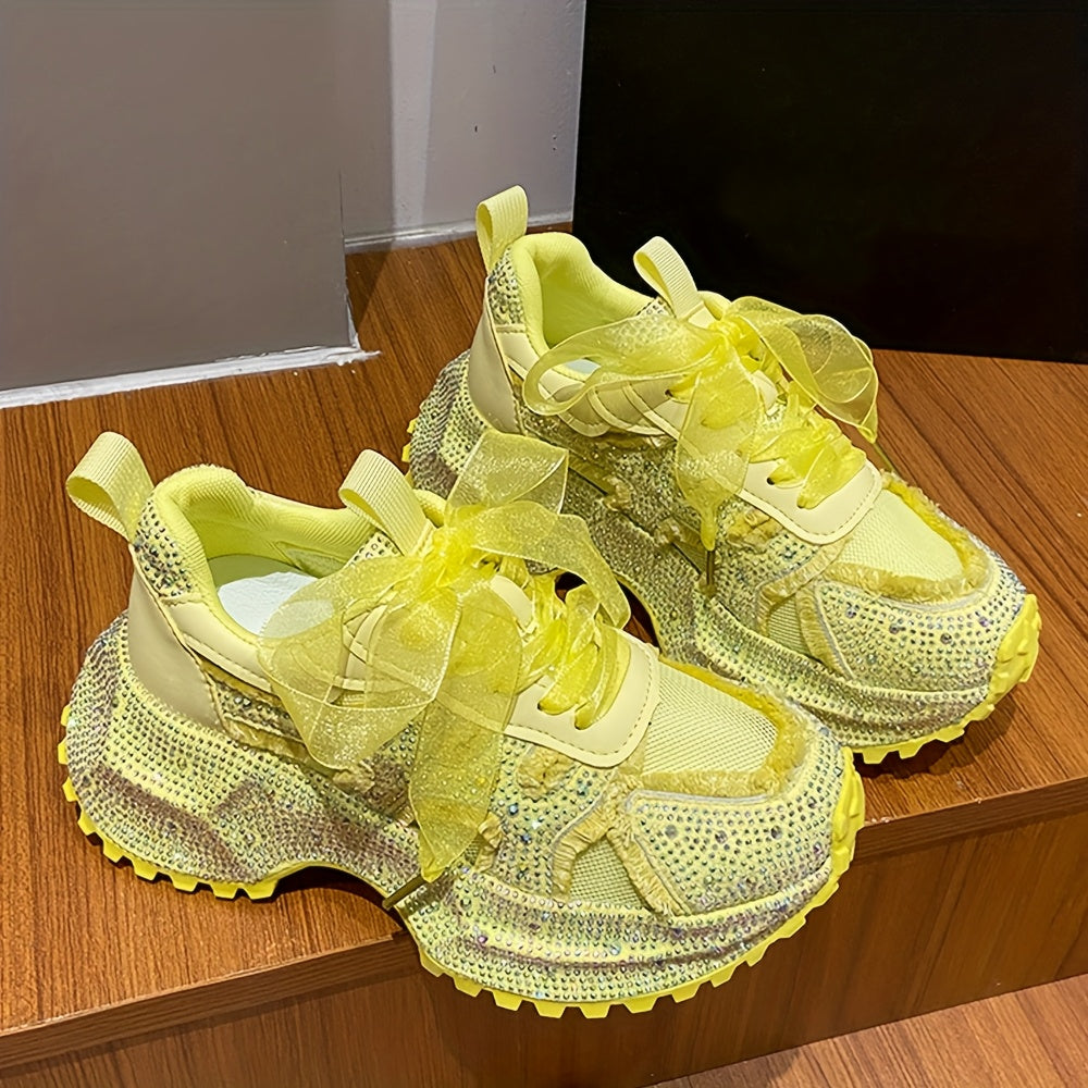 Rhinestone-Embellished Sneakers with Thick Platform Sole
