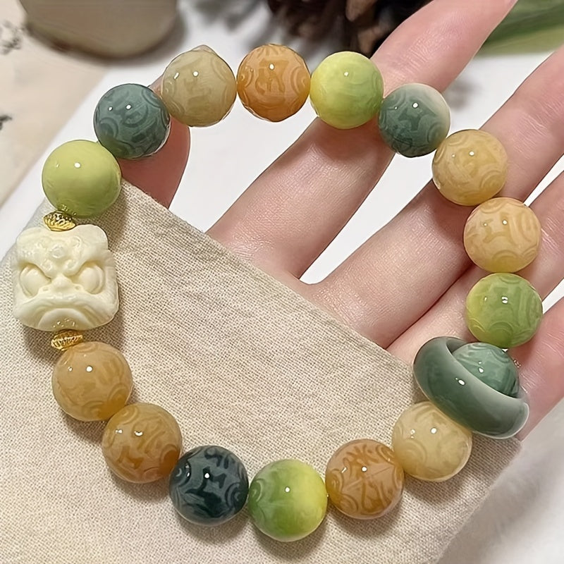 Bodhi Seed Prayer Beads Bracelet with Carved Six-Word Mantra and Animal Charms