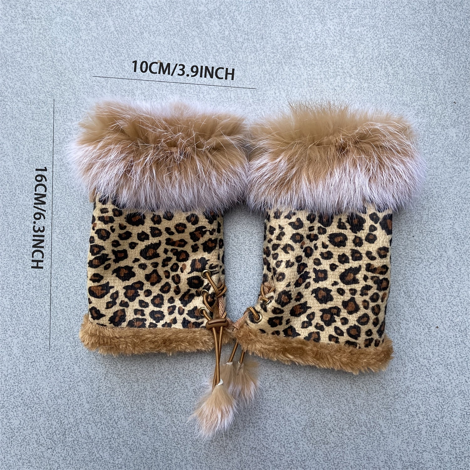 Leopard Print Plush Faux Fur Mittens