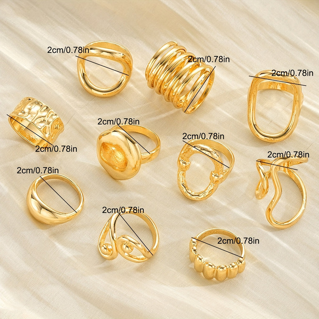 {10pcs} Geometric Pattern Hollow Wide Band Rings