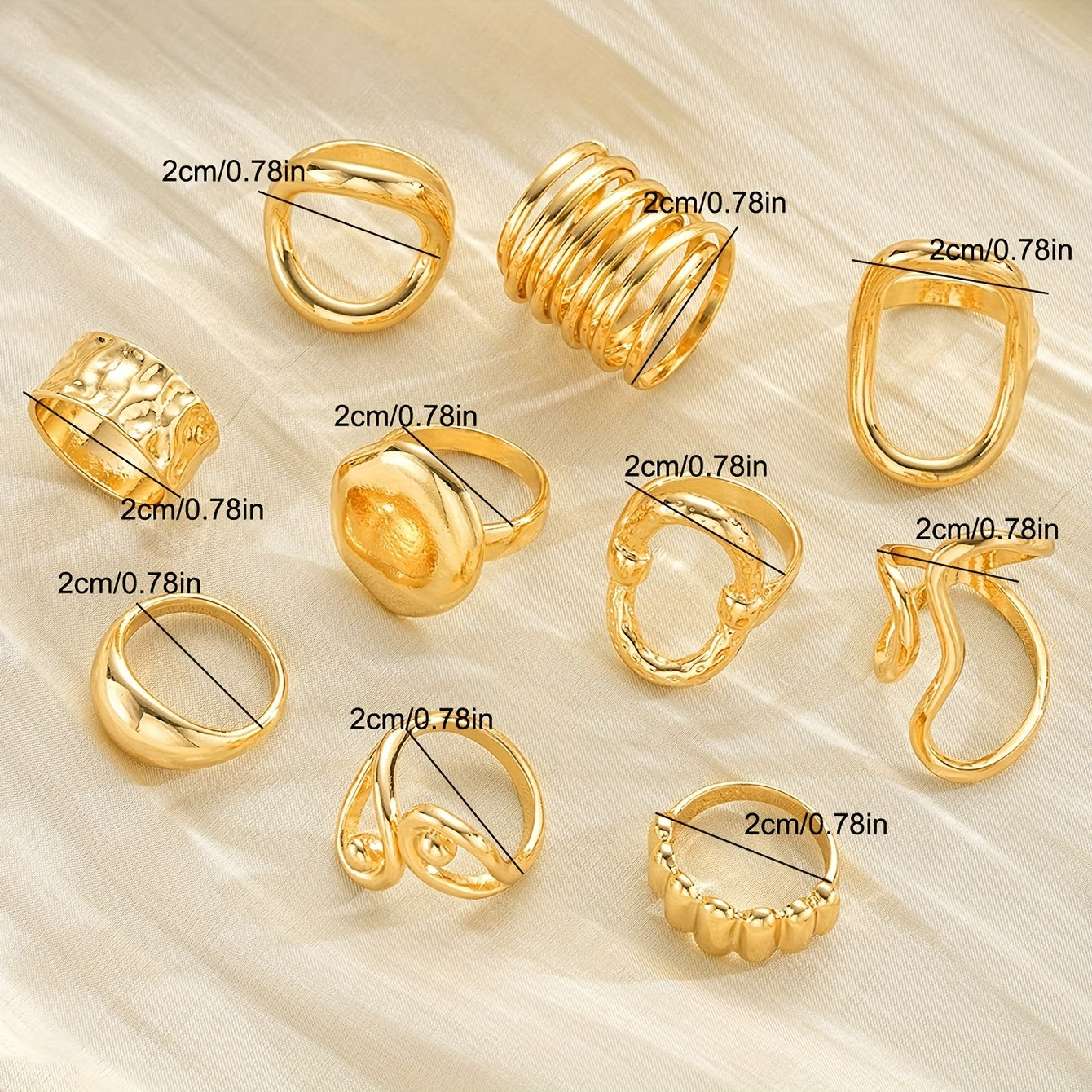 {10pcs} Geometric Pattern Hollow Wide Band Rings