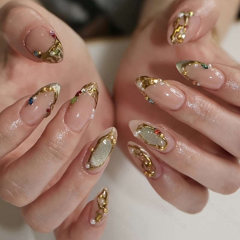 Almond Shape with Green Cat Eye & Sparkling Rhinestone Accents