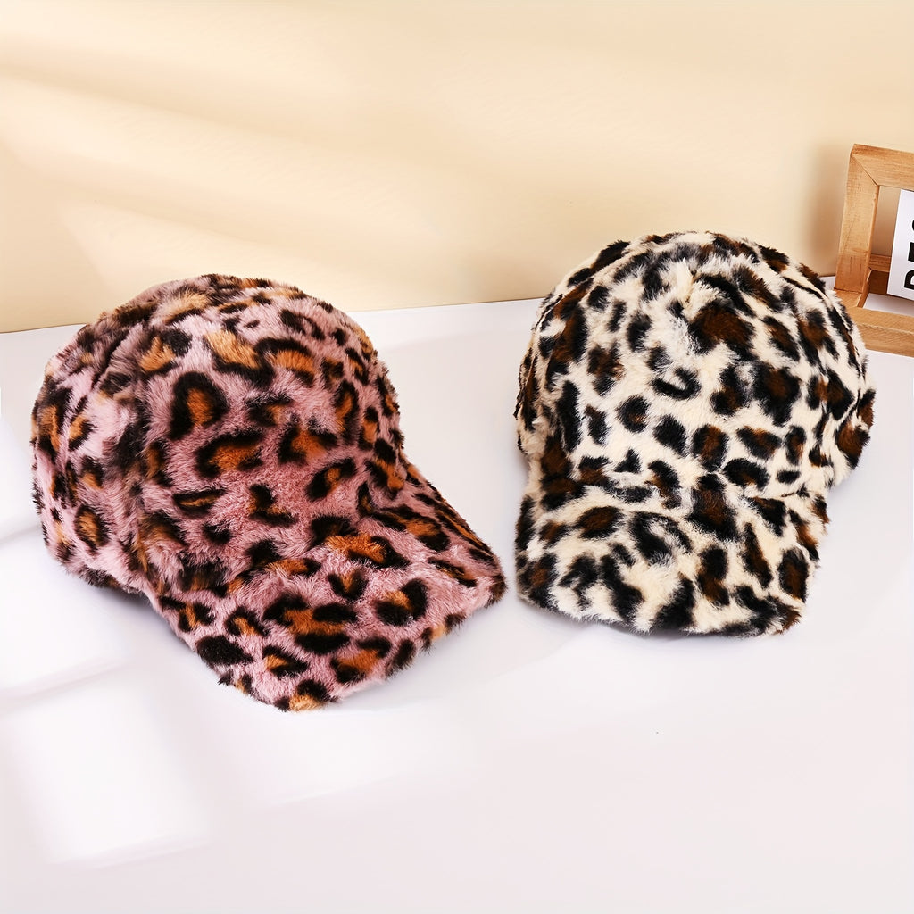 Leopard-Print Plush Baseball Cap