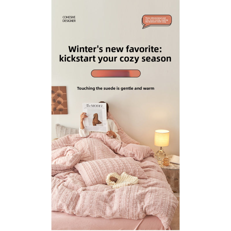 Faux Rabbit Fur Embossed Milk Duvet Cover