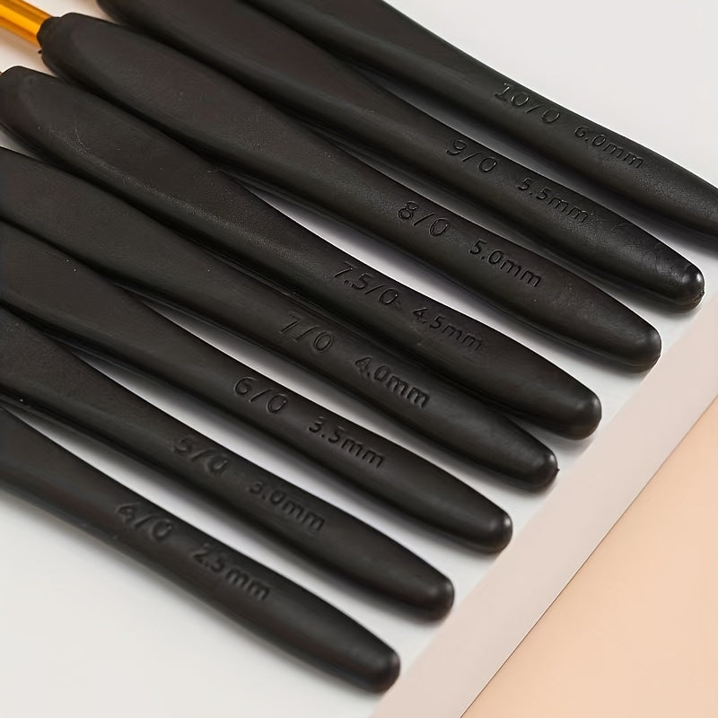 8pcs Black Plastic Soft Handle Crochet Hooks Set