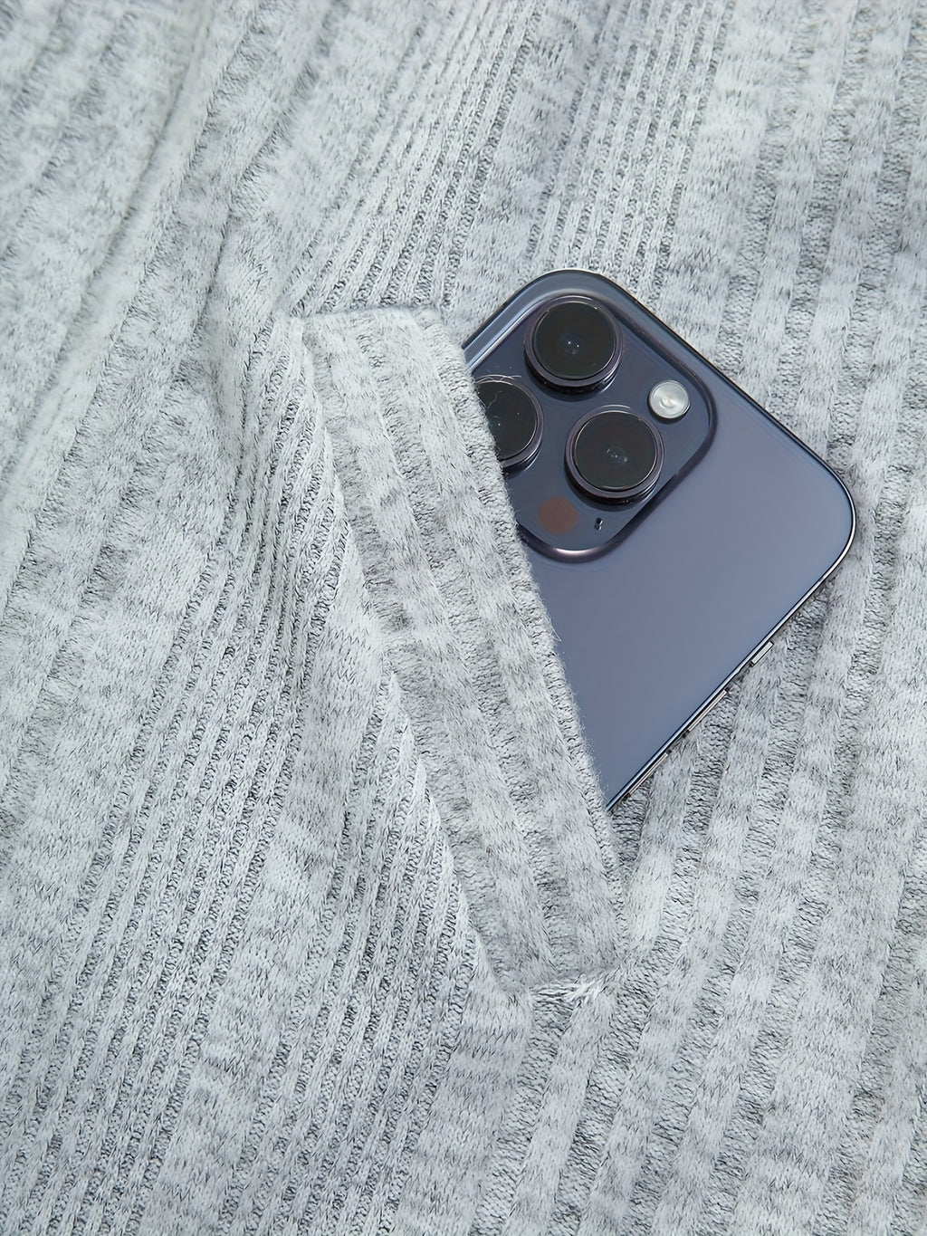 Solid Color Surplice Ribbed Textured Fleece Trim Hooded Top