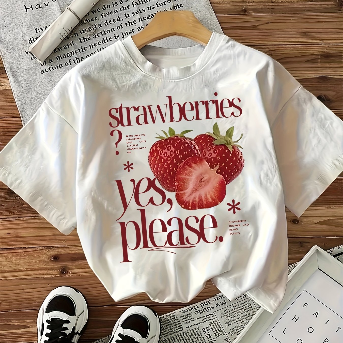 Strawberry Graphic Tee - "Please? Yes, Please." Design