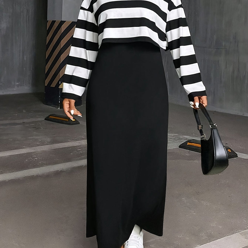 Oversized Striped Round Neck Camisole Dress & Loose Top