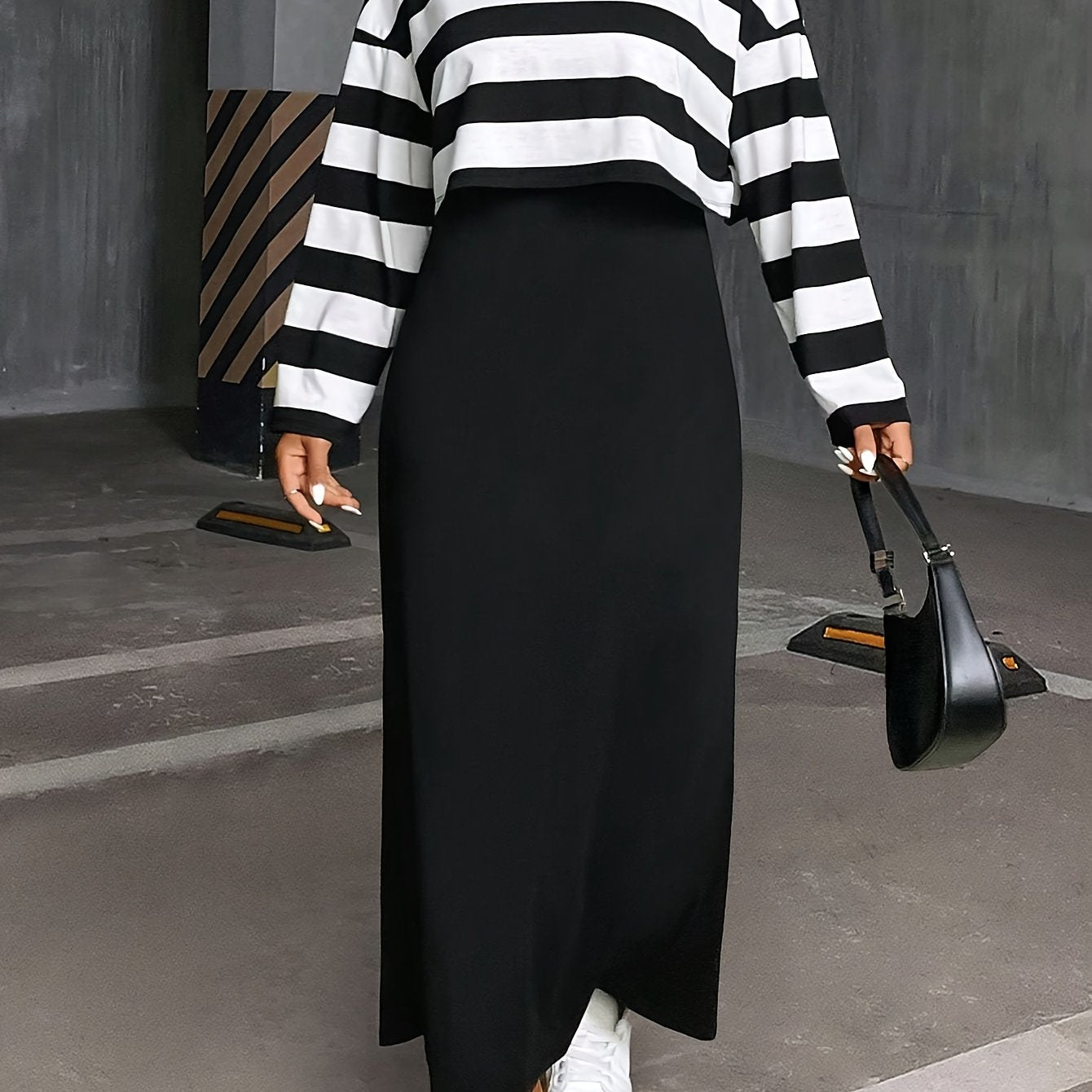 Oversized Striped Round Neck Camisole Dress & Loose Top