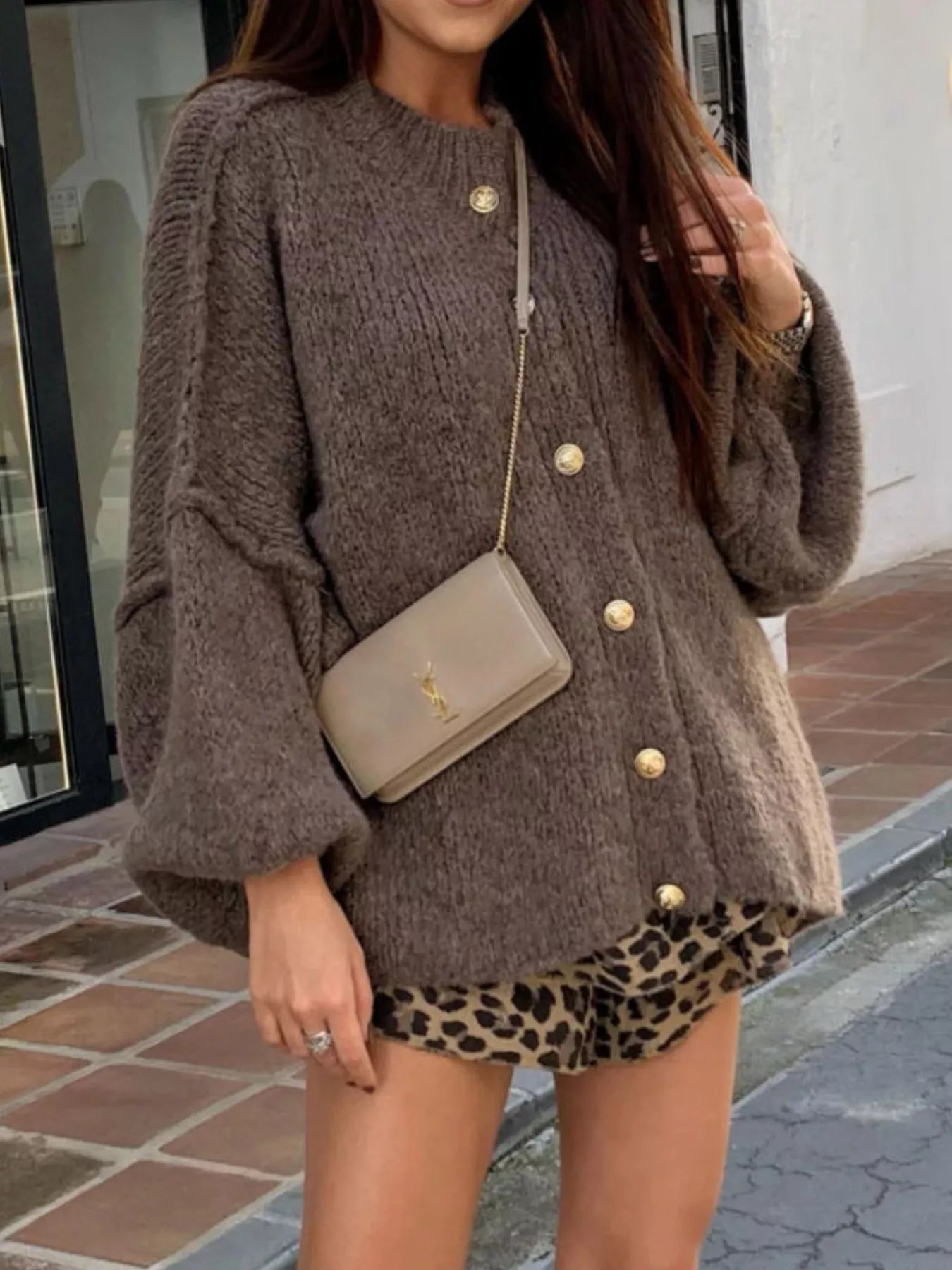 Oversized Knit Button-Down Batwing Sleeve Cardigan