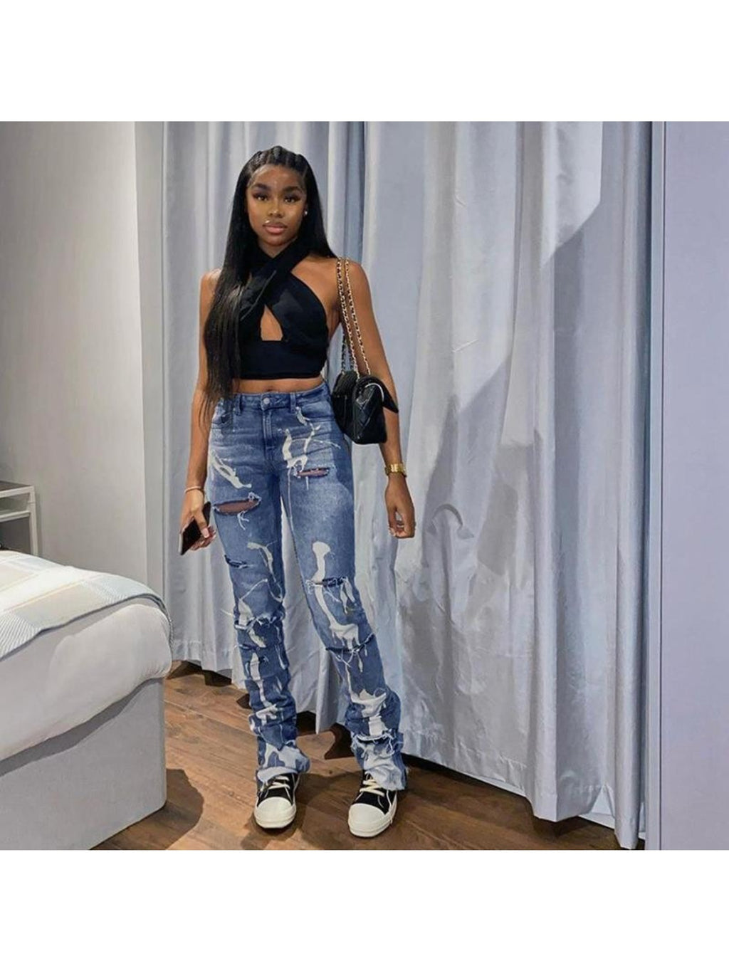 High-Waist Ripped Jeans