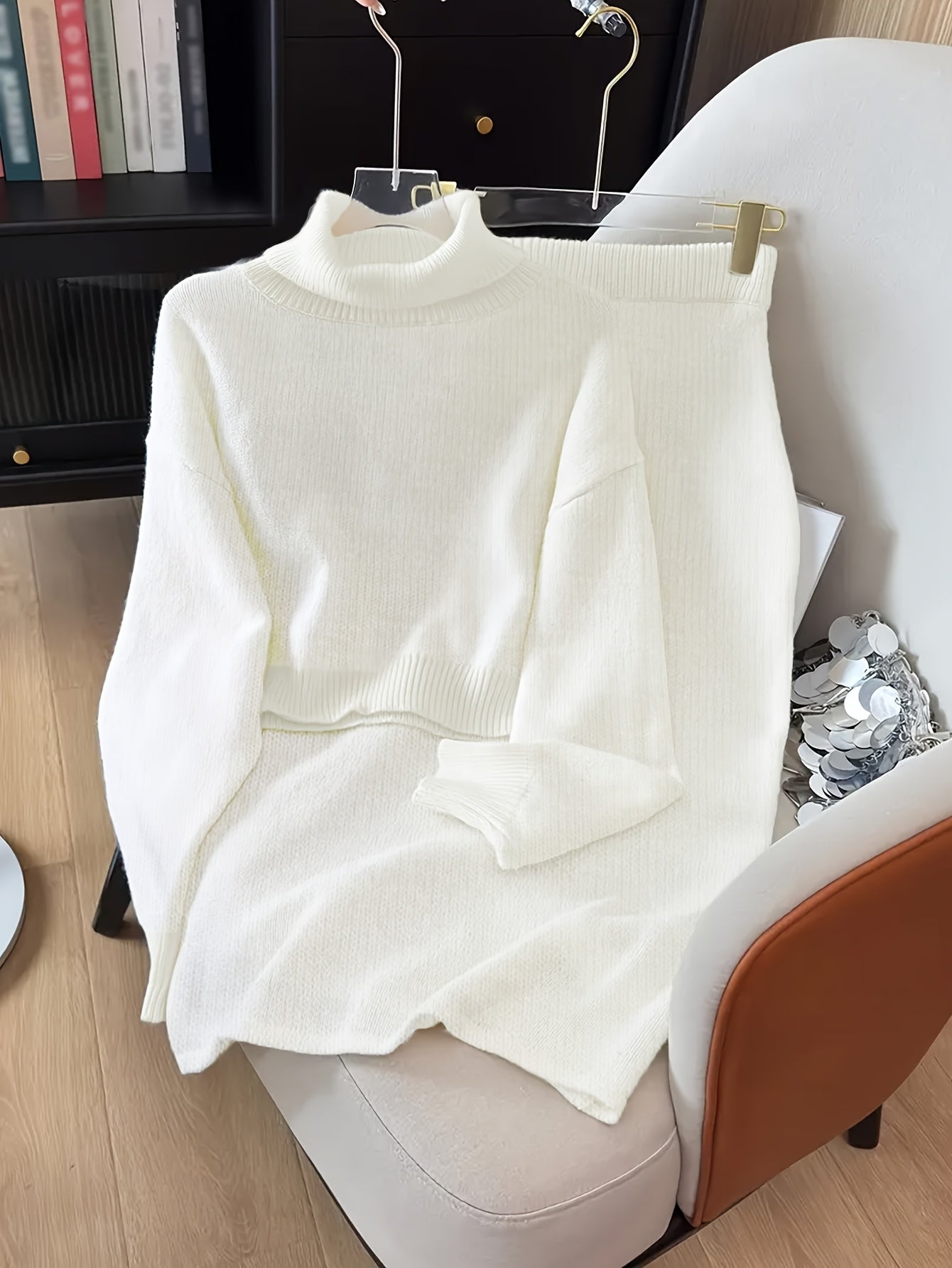 White Plus Size Cozy Sweater and Skirt Set
