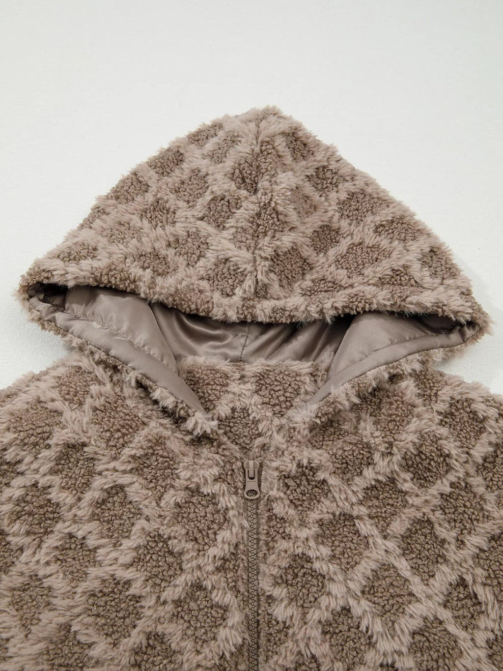 Sherpa Rhombus Zip Up Side Pocket Hooded Jacket
