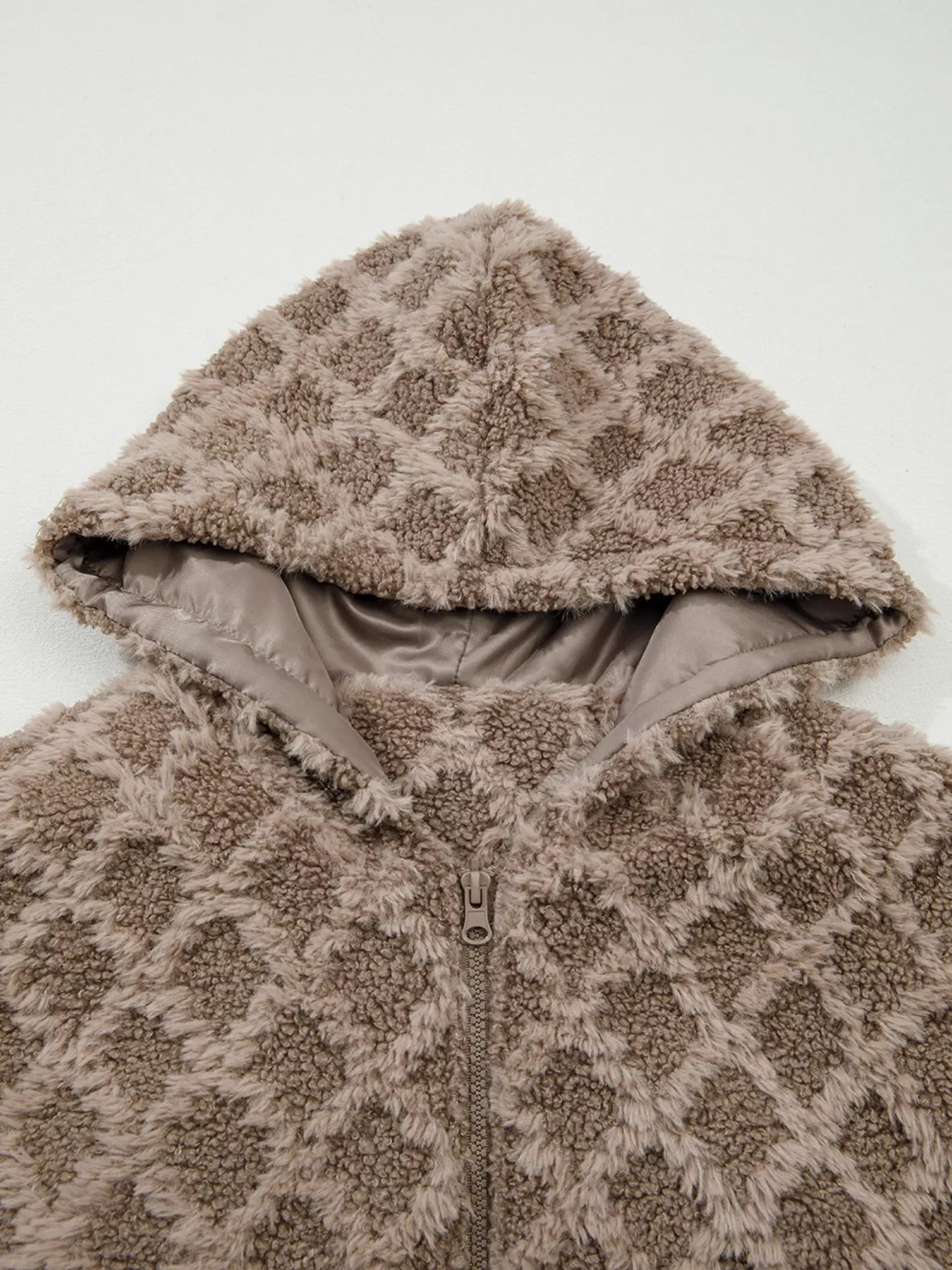 Sherpa Rhombus Zip Up Side Pocket Hooded Jacket