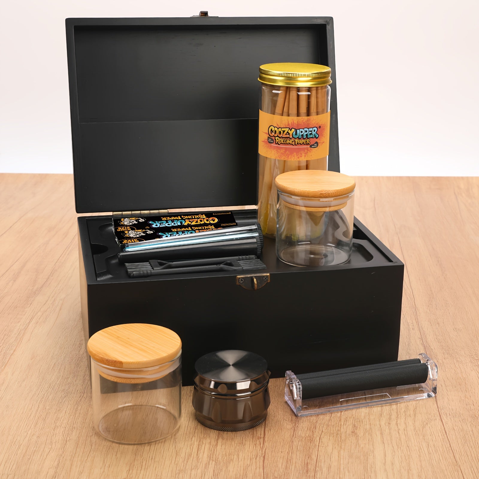 Large Bamboo Stash Box with Removable Tray Kit