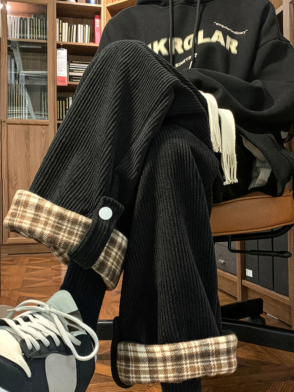 Women's Spring and Autumn Plaid Flared Pants Korean Style Loose Straight Leg Trousers