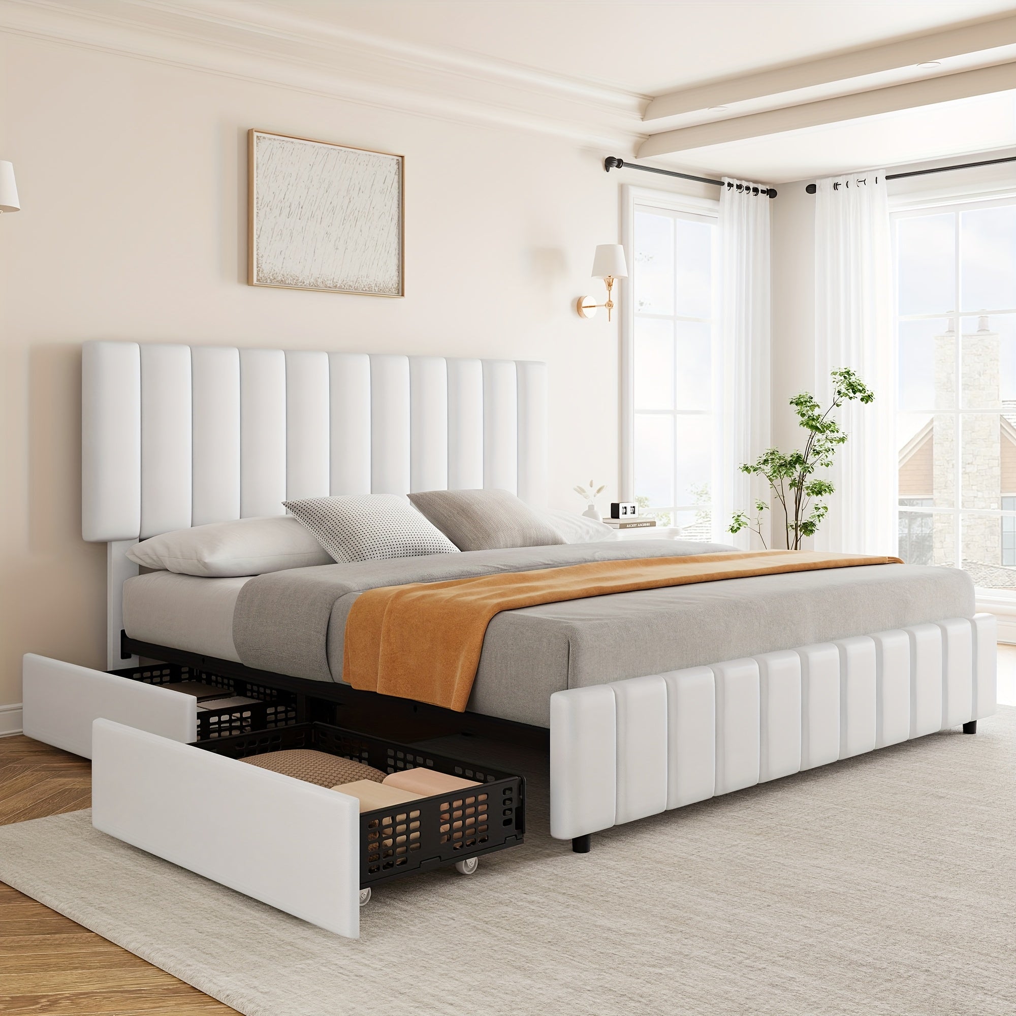 Queen Bed Frame with Storage Drawers