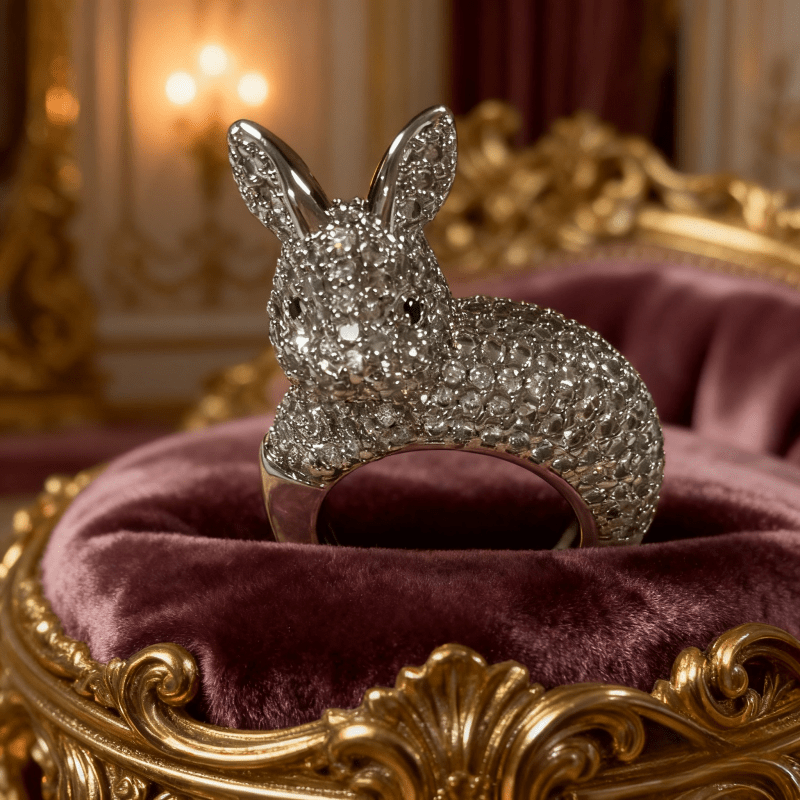 Micro-Paved Synthetic Zirconia Rabbit Ring