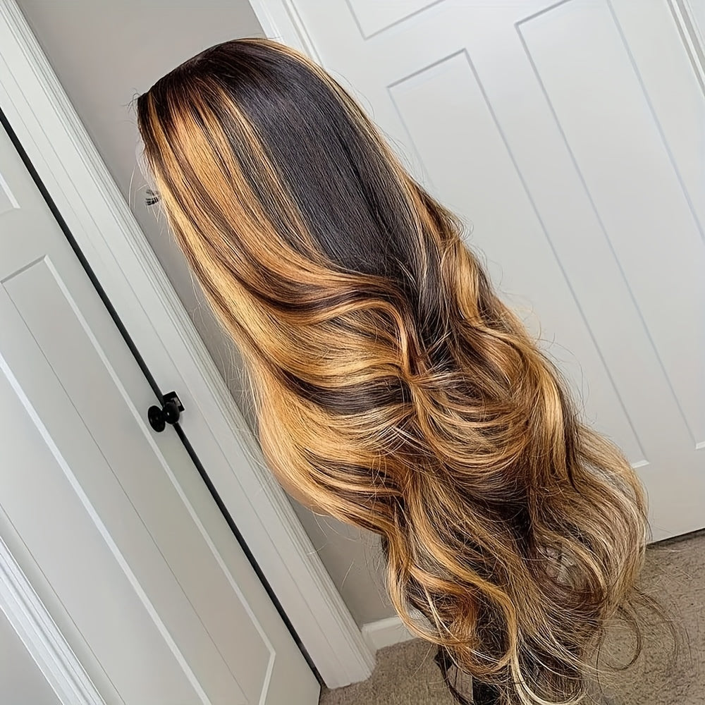 Honey Blonde 13x4 HD Transparent Lace Front Wigs 4/27 Body Wave Human Hair Wig Ombre Highlight Lace Front Human Hair Pre Plucked With Baby Hair For Women