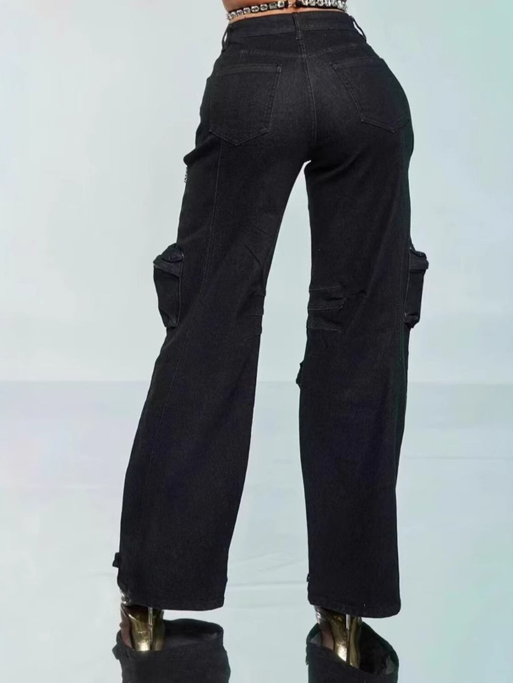 Slim-Fit Overalls Jeans with Hollow Diamond Embellishments & Multiple Pockets