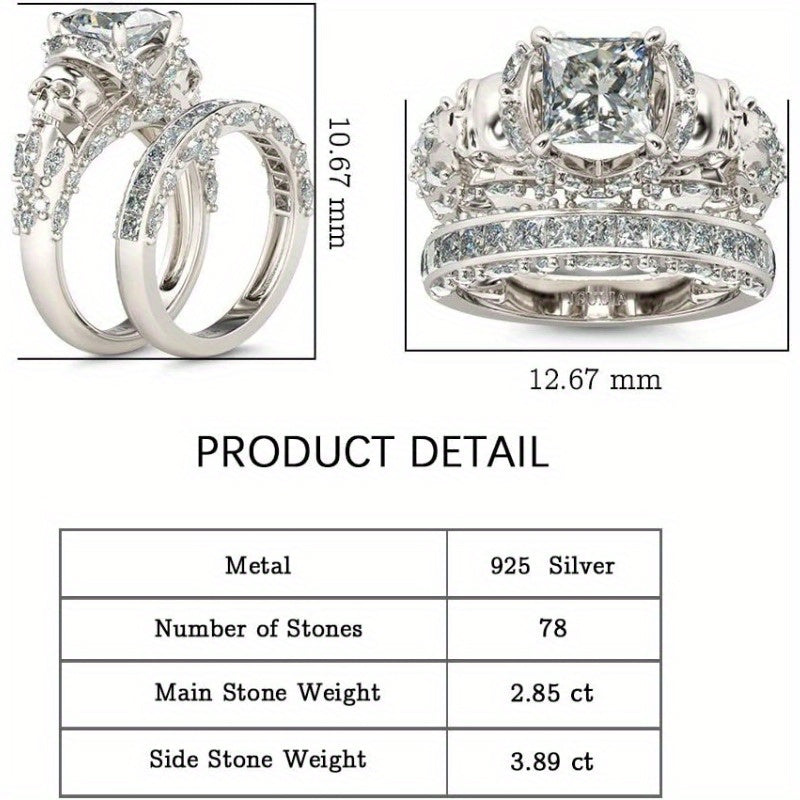 S925 Silver + Moissanite Bone Engagement Ring Set