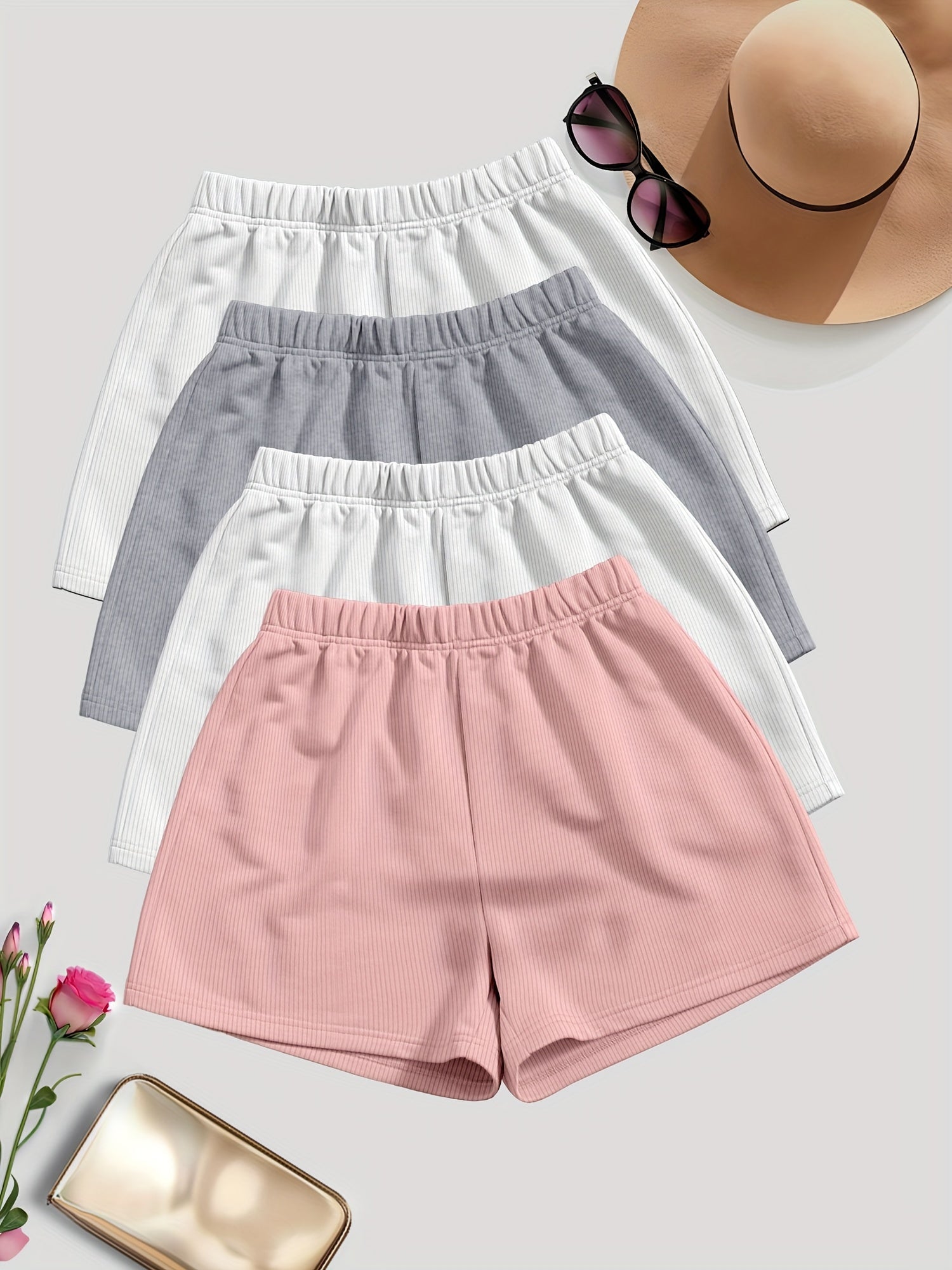 Solid Color Casual Shorts {4pcs}
