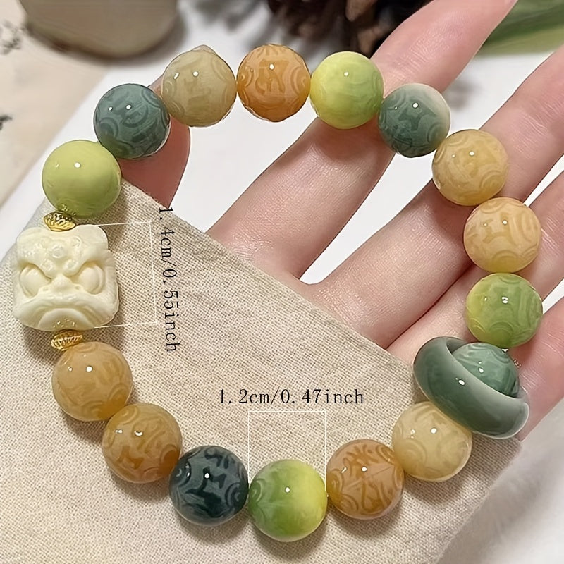 Bodhi Seed Prayer Beads Bracelet with Carved Six-Word Mantra and Animal Charms