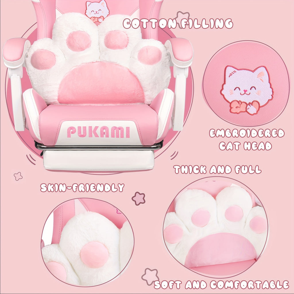 Pink Kawaii Cat Ear Gaming Chair with Paw Cushion