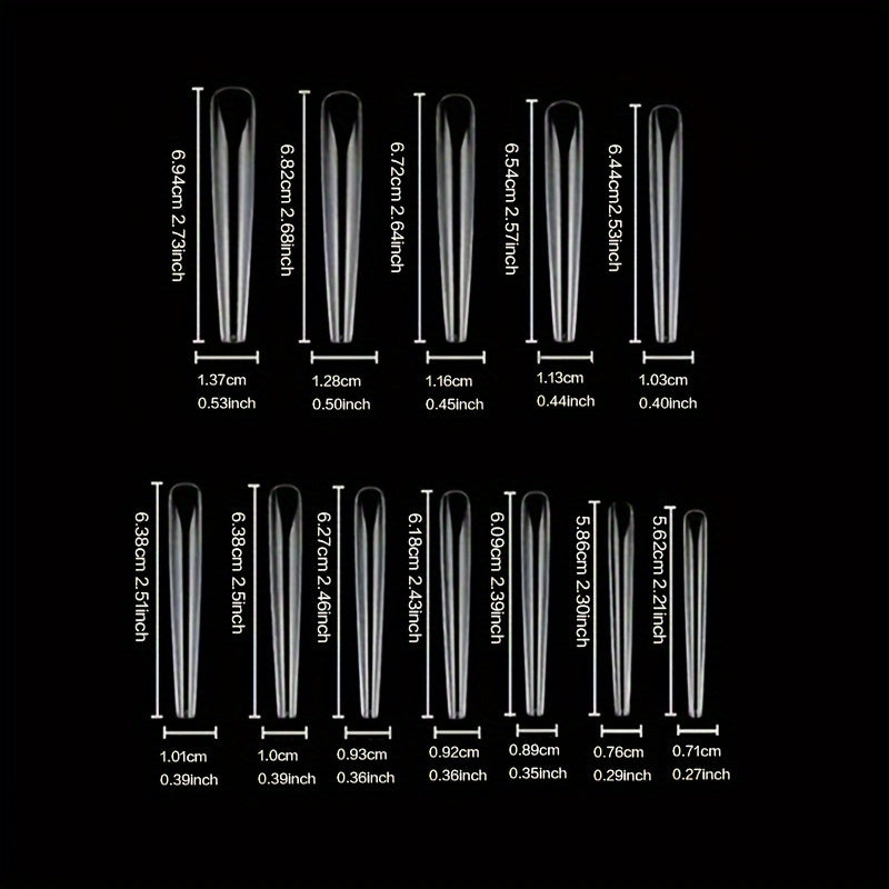 5Xl Long Full-Cover Nail Tips, Long Teardrop Shaped Nails, Transparent Salon Pointed Nails with 60pcs