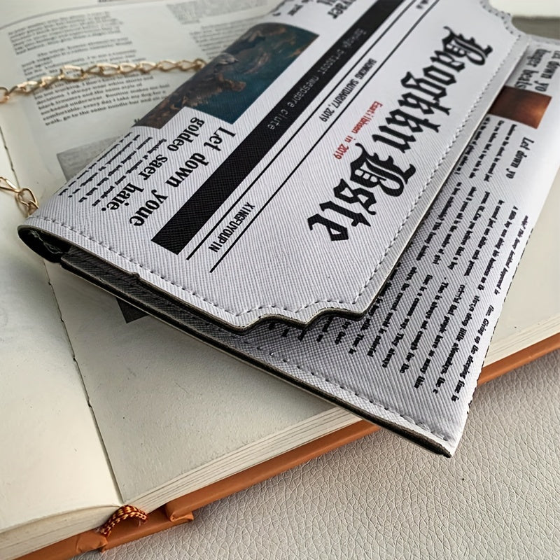 Trendy Chain Crossbody Newspaper Clutch Bag - Women's Envelope Flap Purse For Party Prom