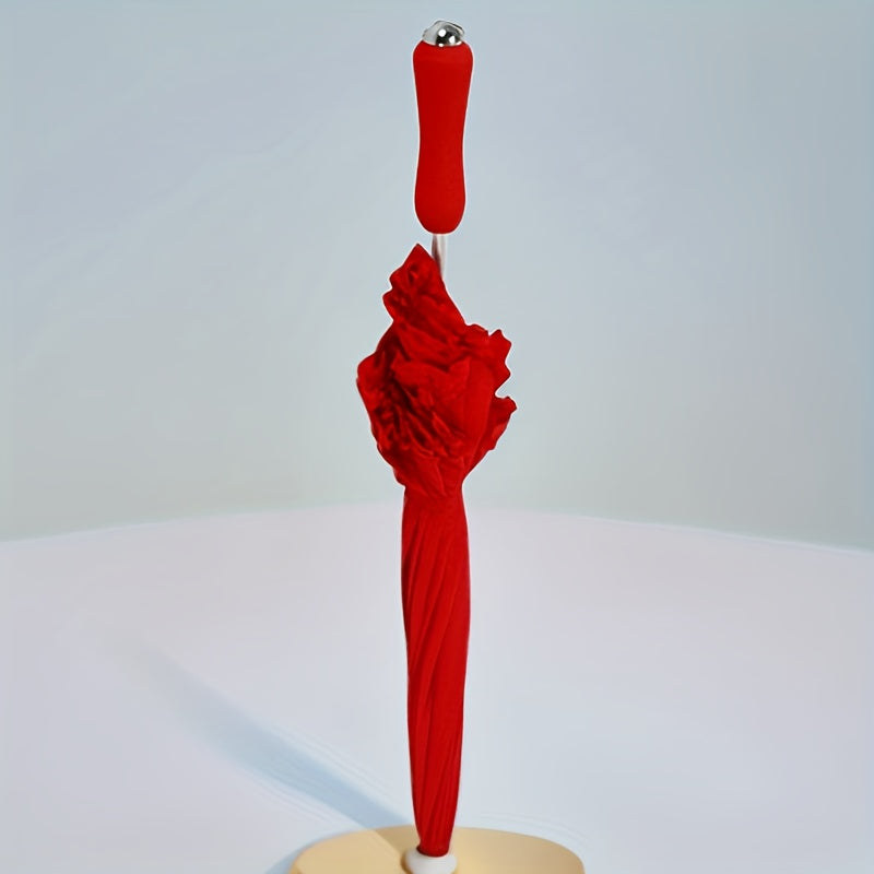 1pc Heart-Shaped Red Lace Umbrella with Floral Design - 16-Rib Manual Open/Close, Durable Plastic & Aluminum Alloy Frame, for Women, Perfect for Beach, Beach Umbrella