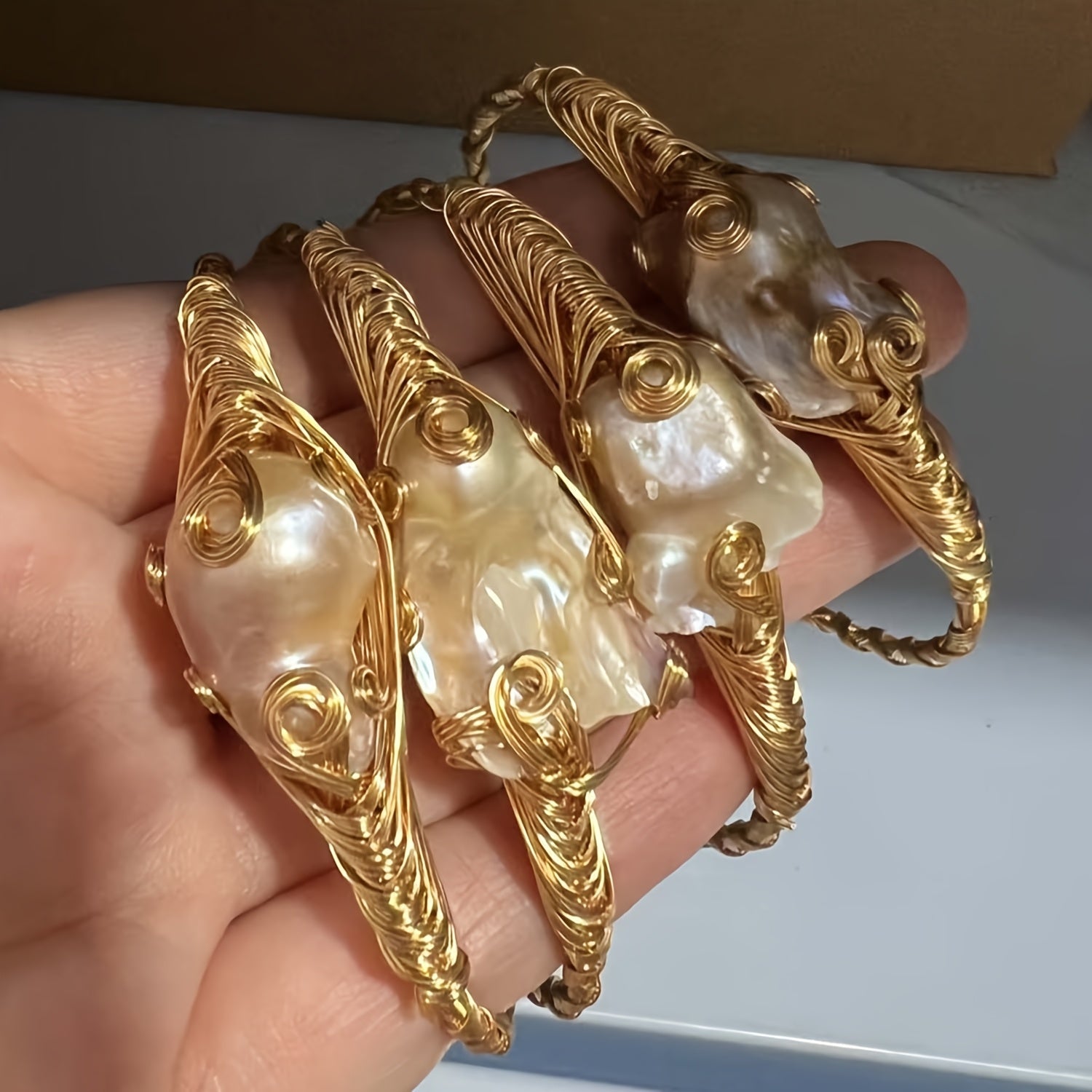 Open Cuff Bracelet Featuring Natural Freshwater Pearls