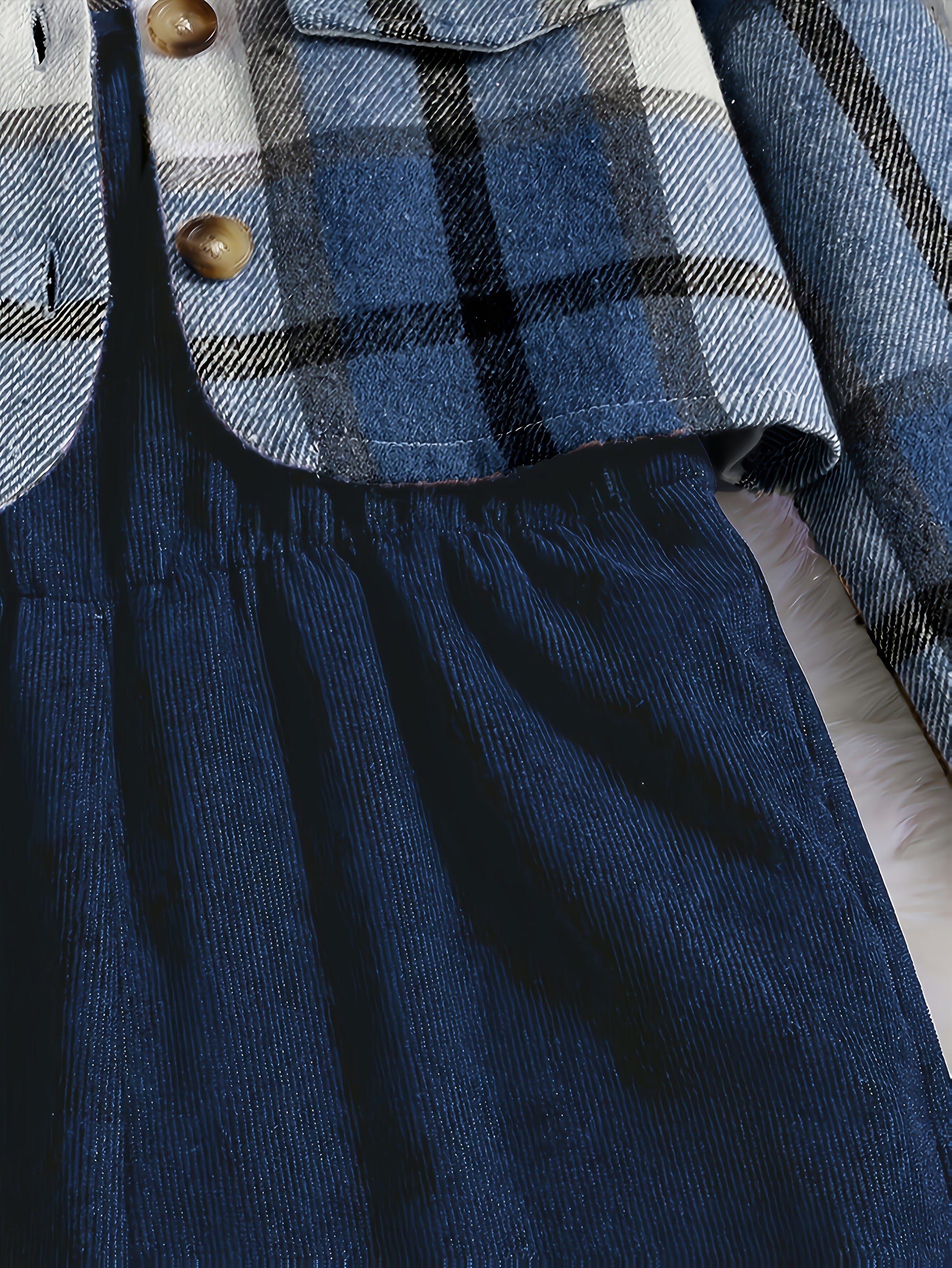 2025 New Elegant Vacation Style: Plaid Printed Button Top with Solid Color Ribbed Camisole Jumpsuit Set