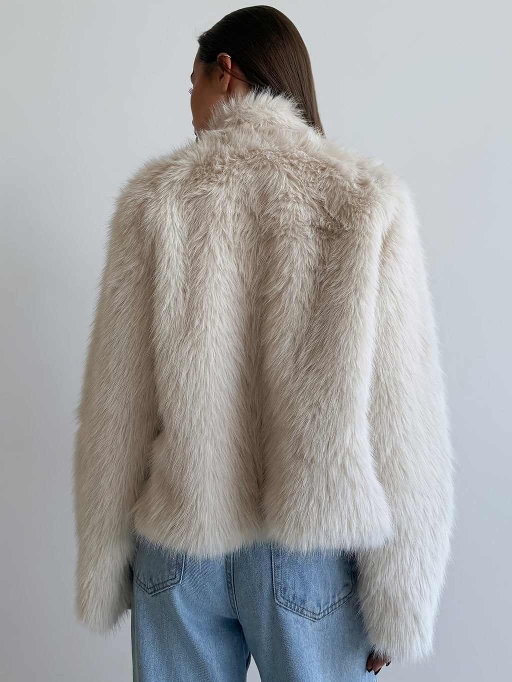 Warm and Stylish Faux Fur Coat for Women - Plush High Collar Open Front Jacket Suitable for Autumn and Winter Outings